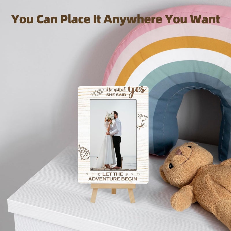 OXRUN Personalized Picture Frame, Wedding Gifts Wooden Photo Frame with Easel, 4x6 Picture Frame for Tabletop Display - He Asked, She Said Yes - A13 - Image 4